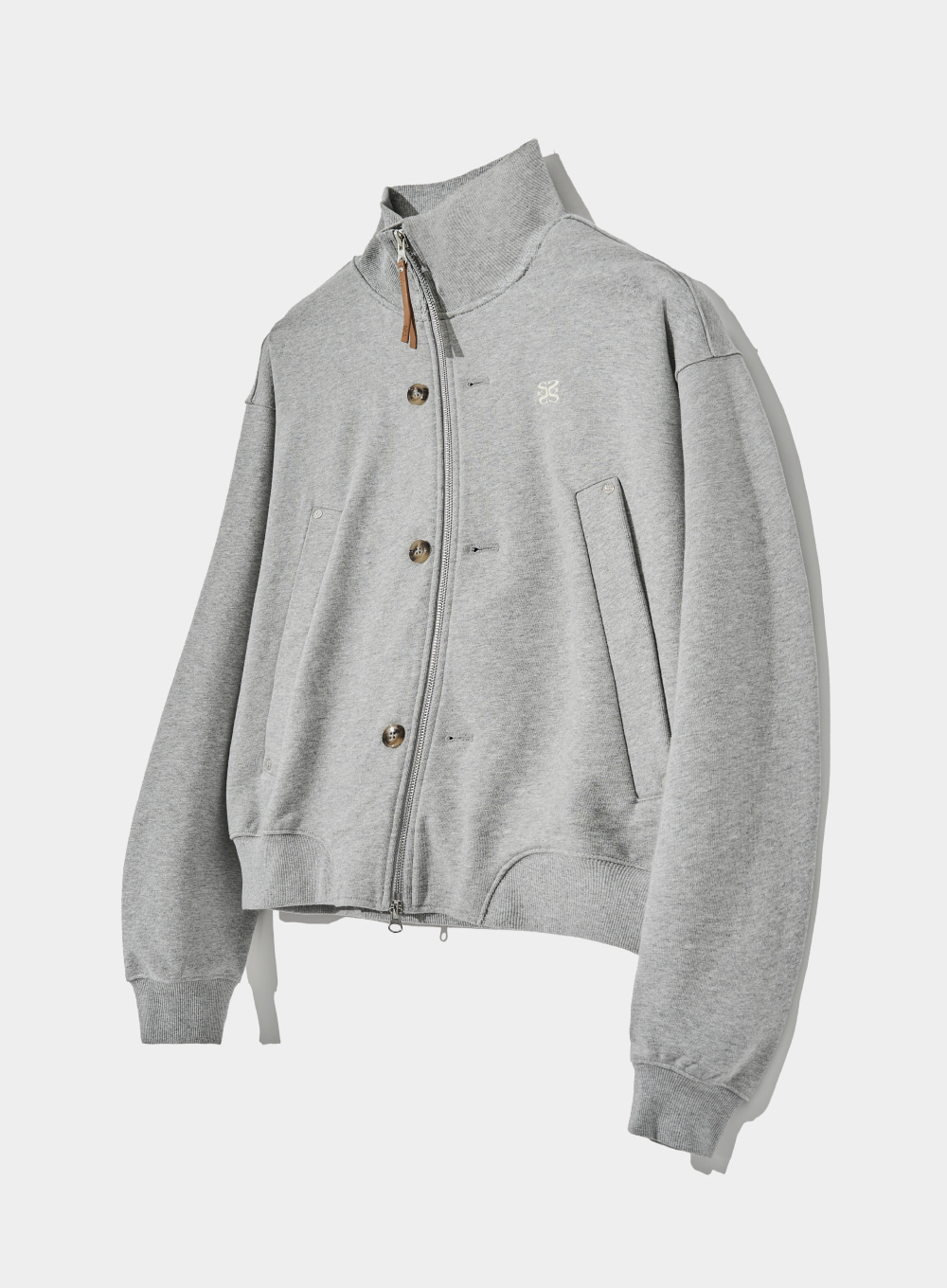 Teo Cotton All Day Full Zip-Up - Melange Gray