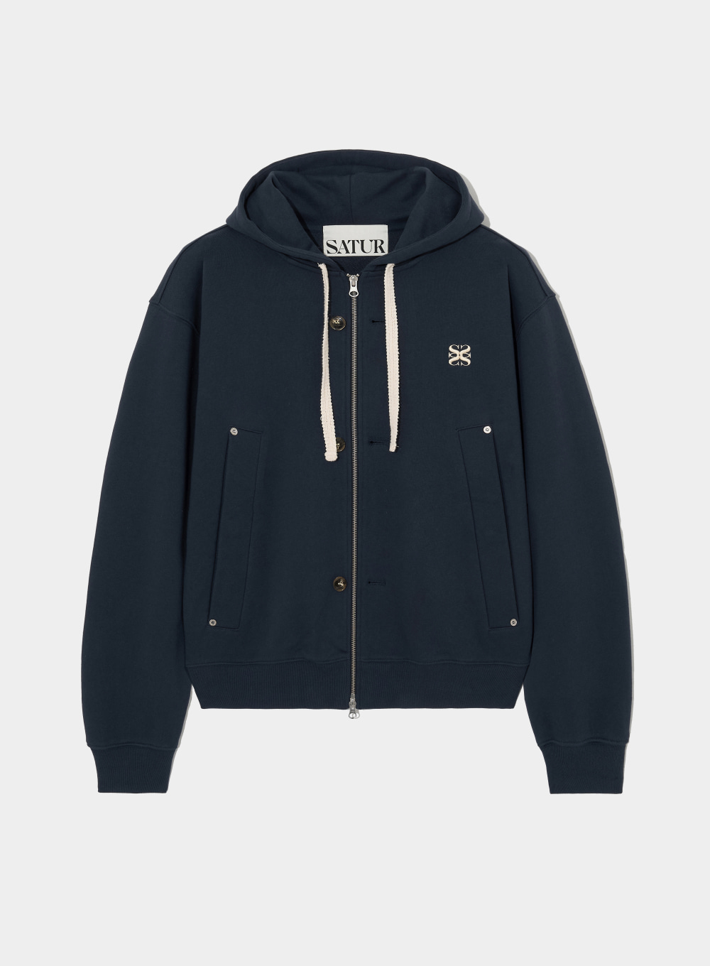 Teo Cotton All Day Hood Zip-Up - Classic Navy