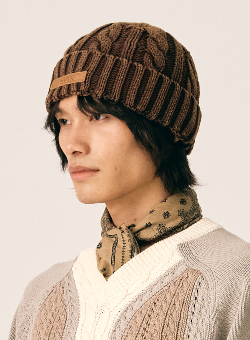 Logo Wappen Dyed Beanie - Washed Brown
