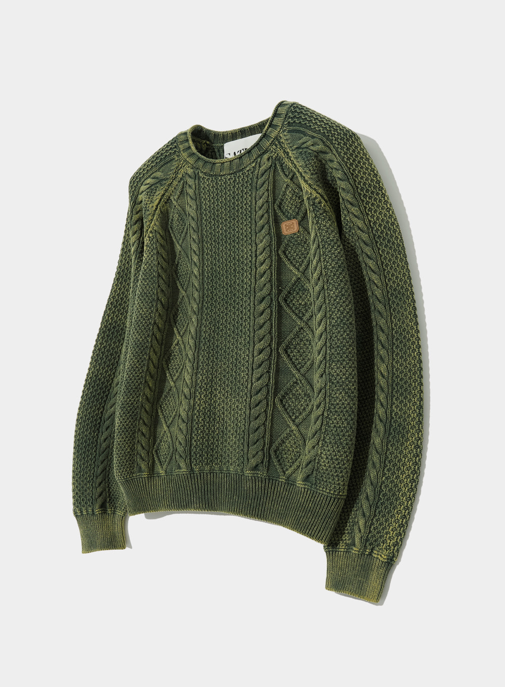Rolled Neck Aran Dyed Knit - Washed Green