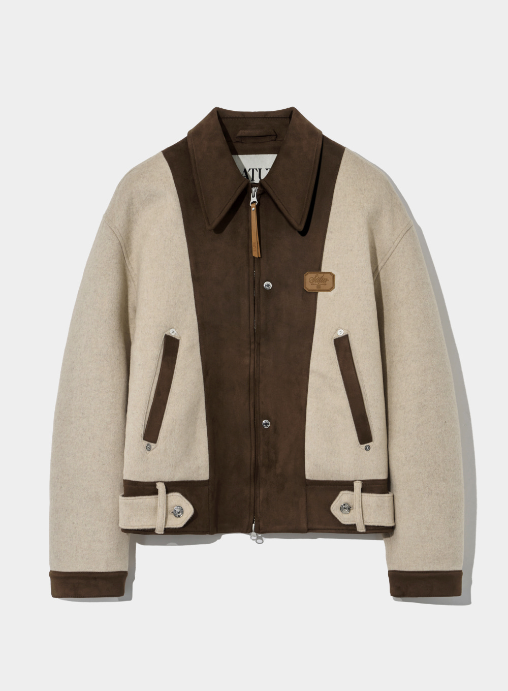 Suede Pannel Wool Blend Jacket - Classic Ivory