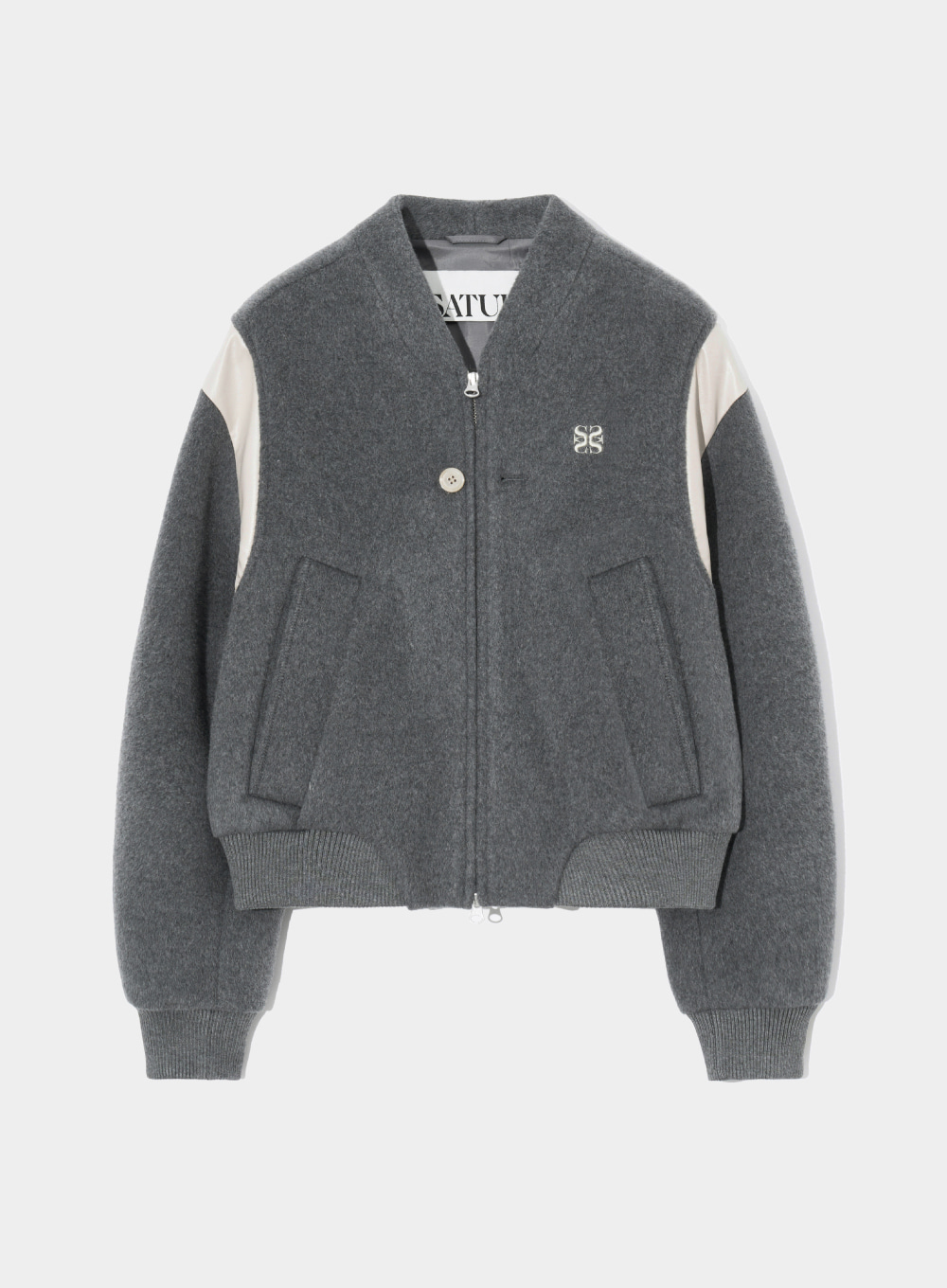 (W) Percy Collarless Varsity Jacket - Charcoal Gray