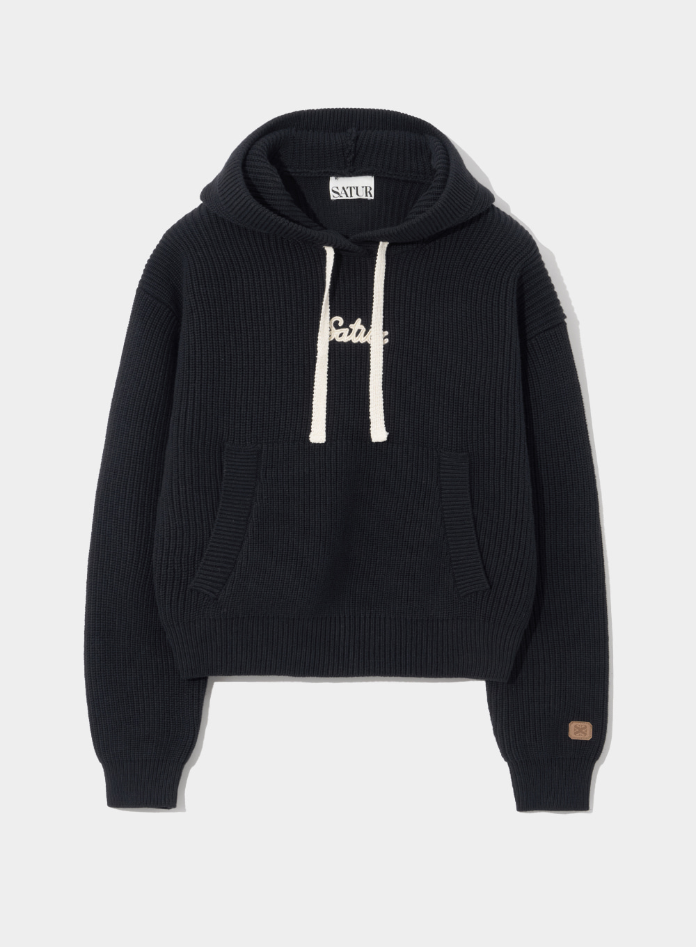 (W) Applique Logo Cashmere Blend Hood Knit - Classic Black