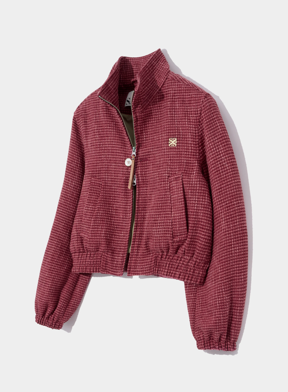 (W) Lecce Tweed Zip-Up Jacket - Burgundy Red