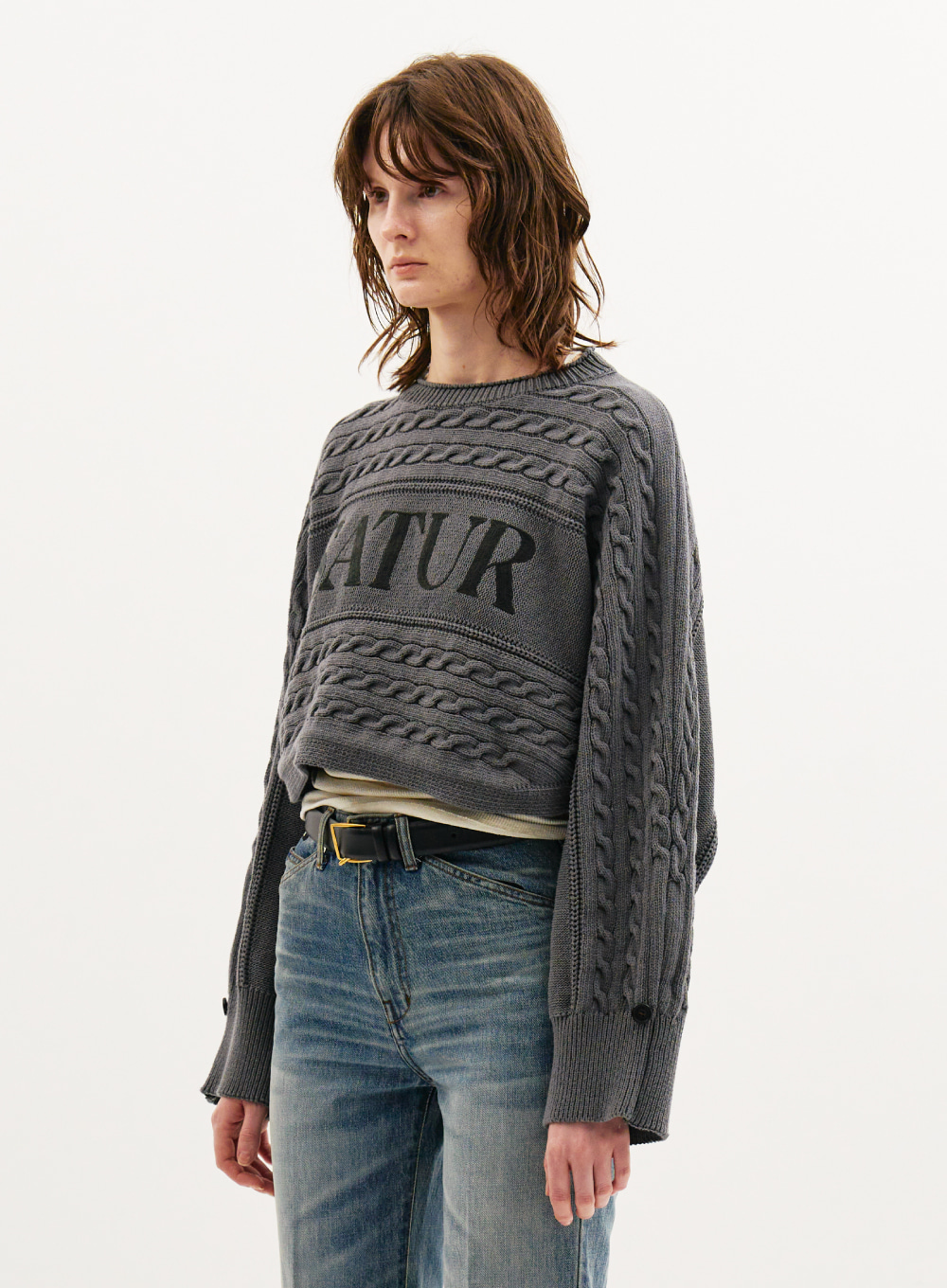 Shelton Cable Crop Knit - Shadow Charcoal