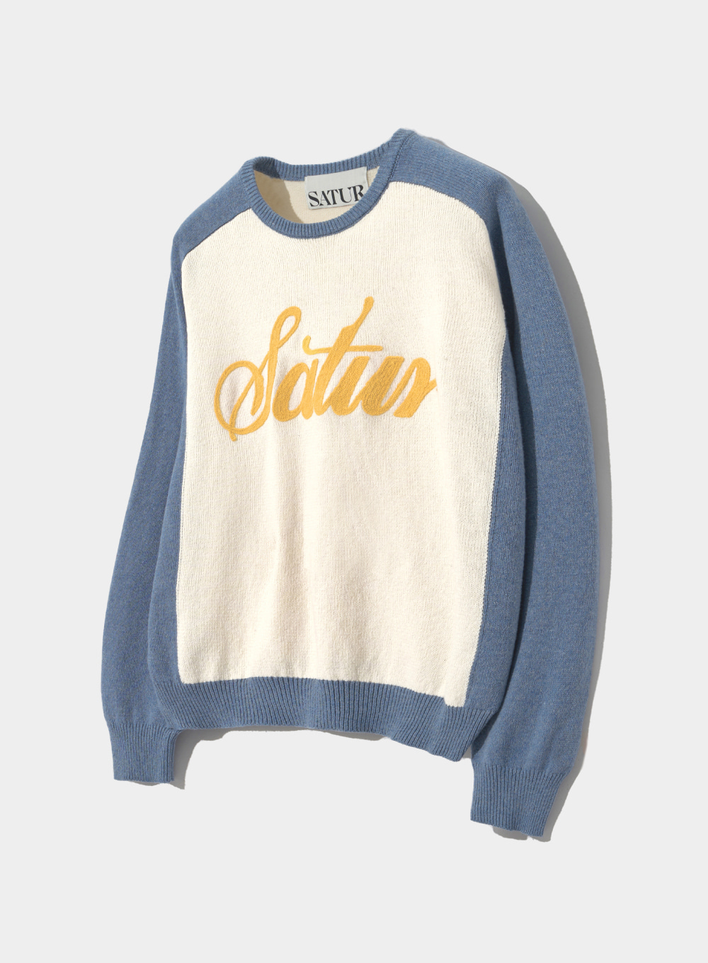 Retro Chain Embroidery Soft Knit - Ivory Blue