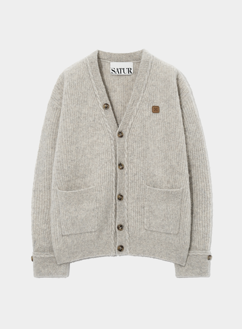 Faro Pocket Over Size Wool Blend Cardigan - Beige Gray
