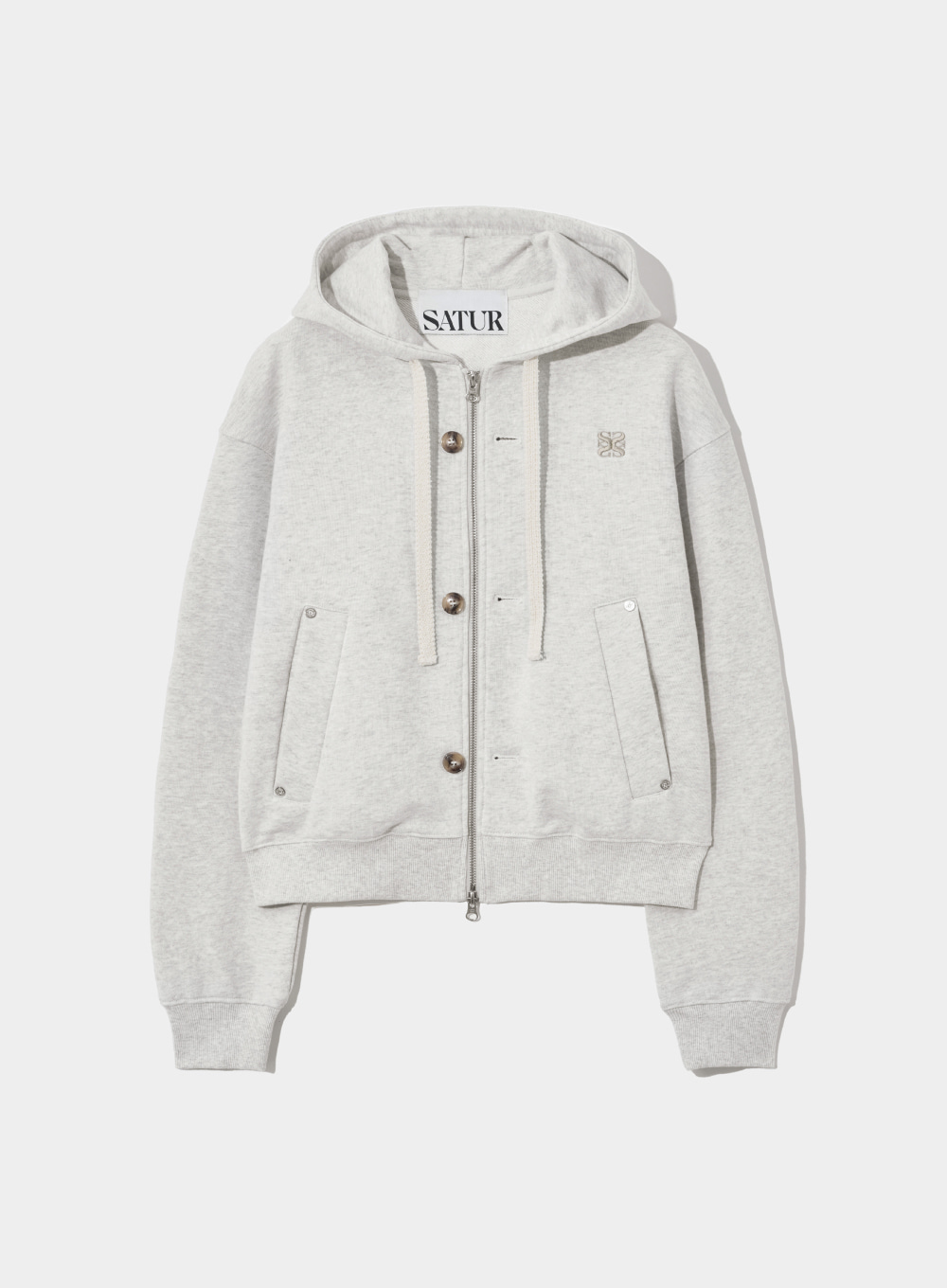 (W) Teo Cotton All Day Hood Zip-Up - Melange Ivory