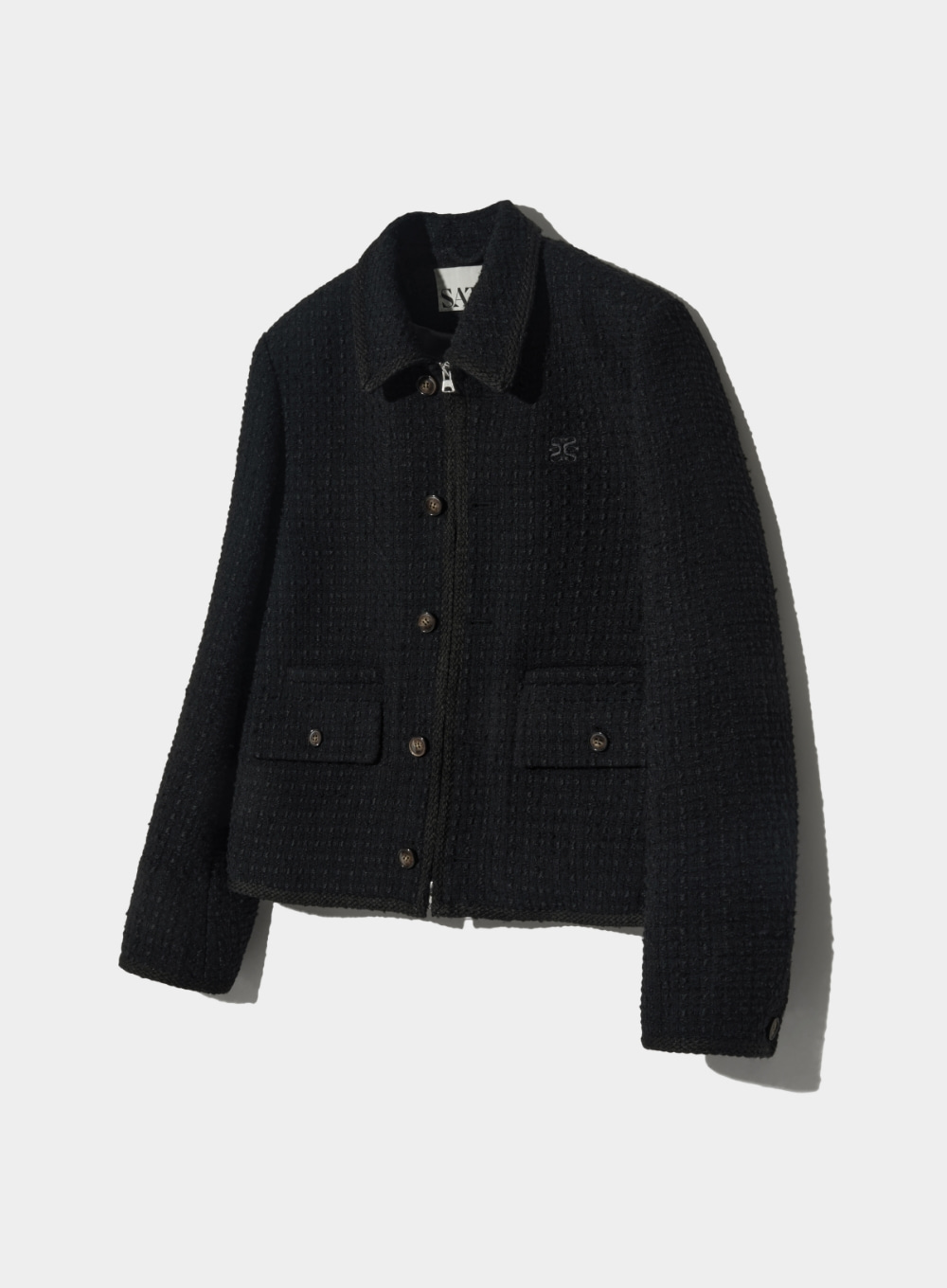 Aachen Wool Blend Collar Tweed Jacket - Resort Black