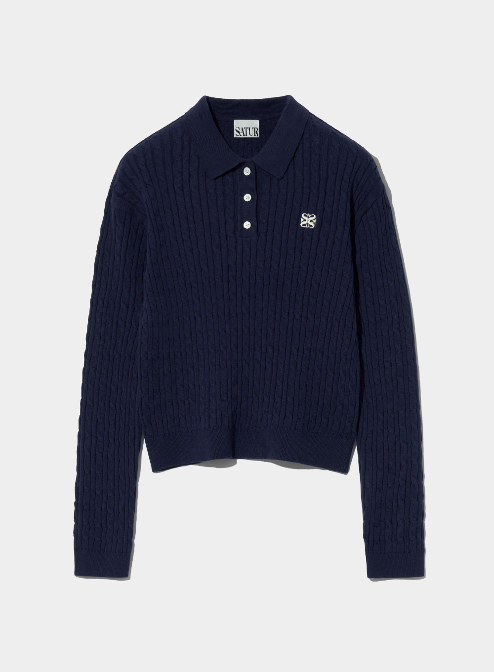 (W) Winsome Basic Cable Collar Knit - Breeze Navy