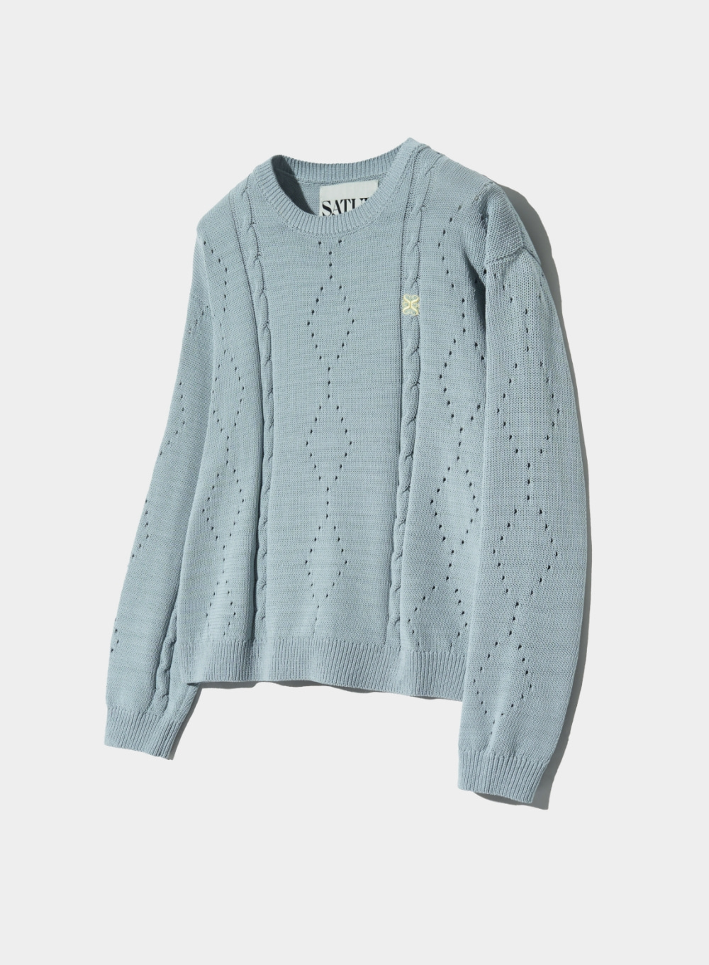 Rhombus Punching Cable Knit - Sky Blue