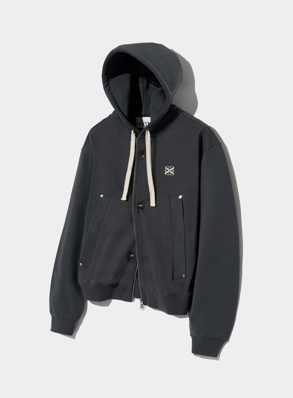 Teo Cotton All Day Hood Zip-Up - Classic Charcoal