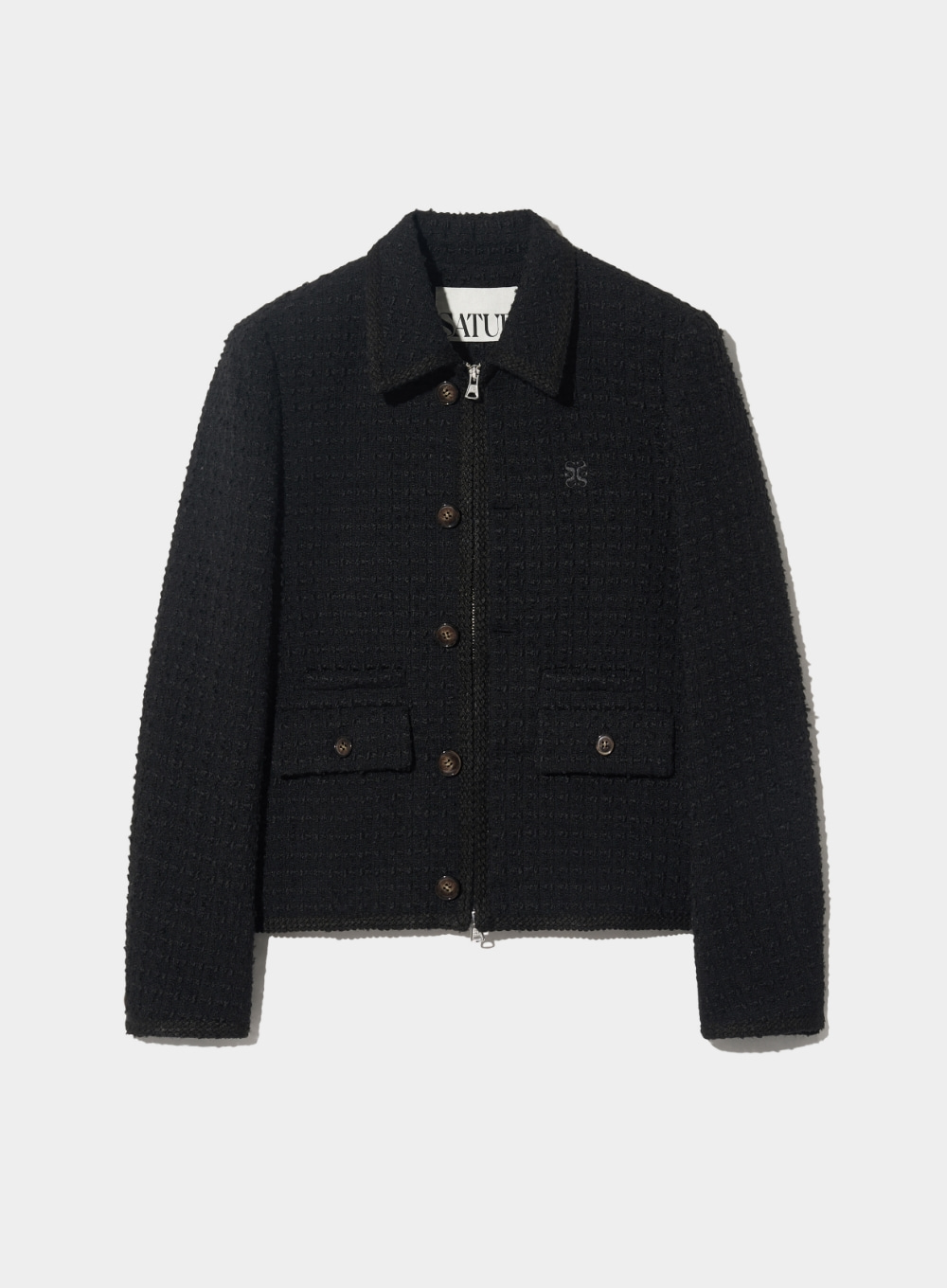 (W) Aachen Wool Blend Collar Tweed Jacket - Resort Black