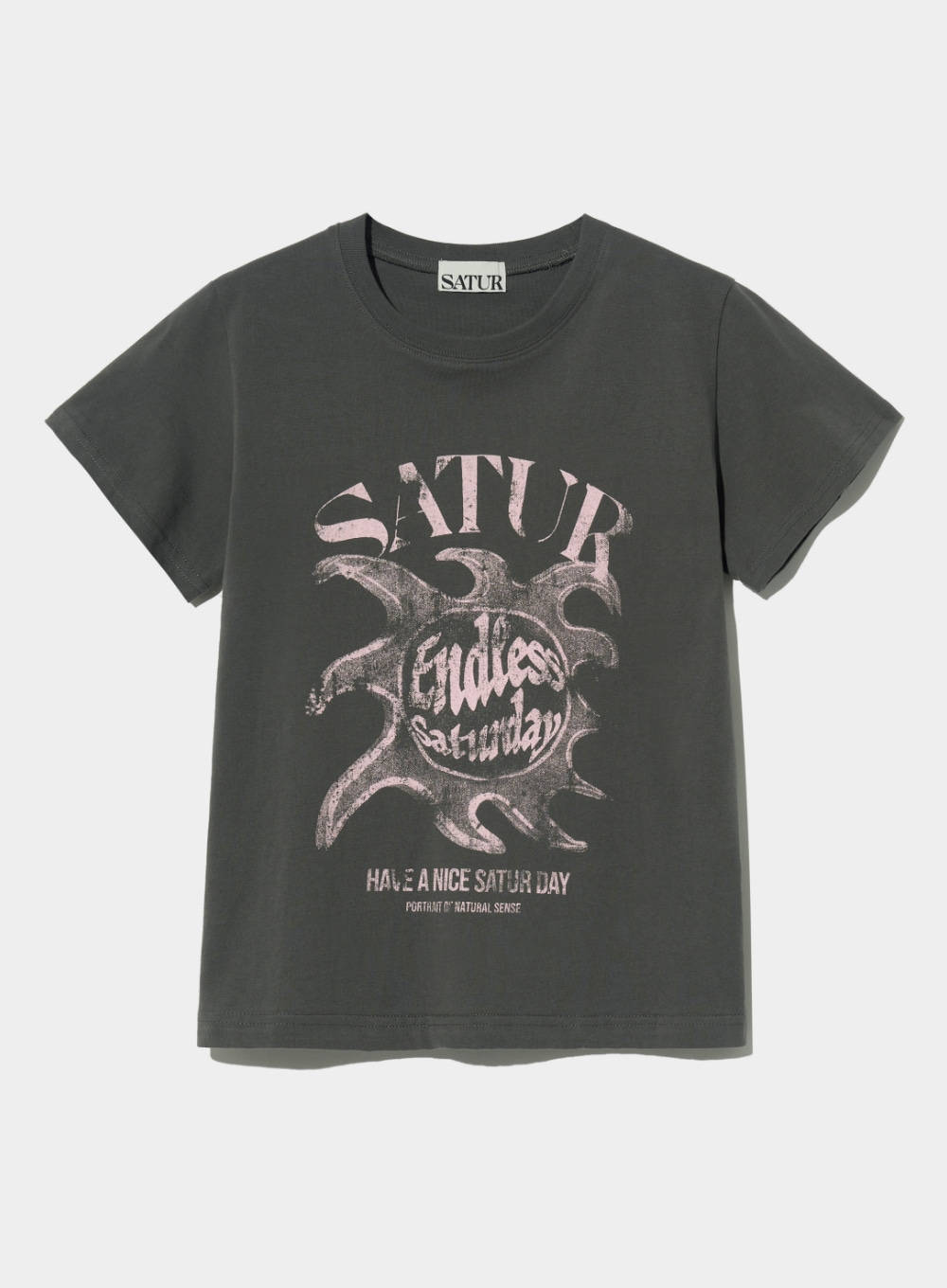(W) Sun Retro Graphic T-Shirts - Charcoal Pink