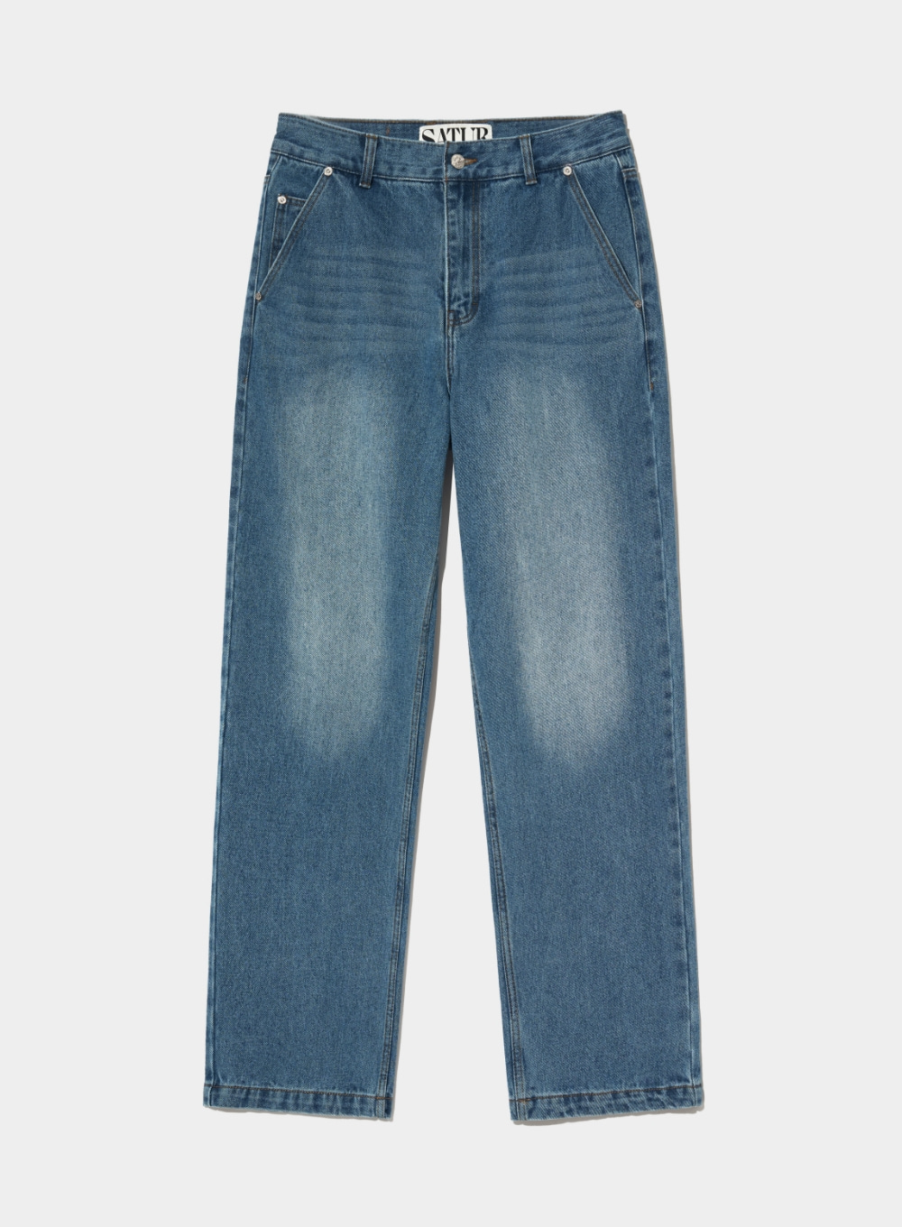 Tapered Relaxed Washed Denim Pants - Mid Blue