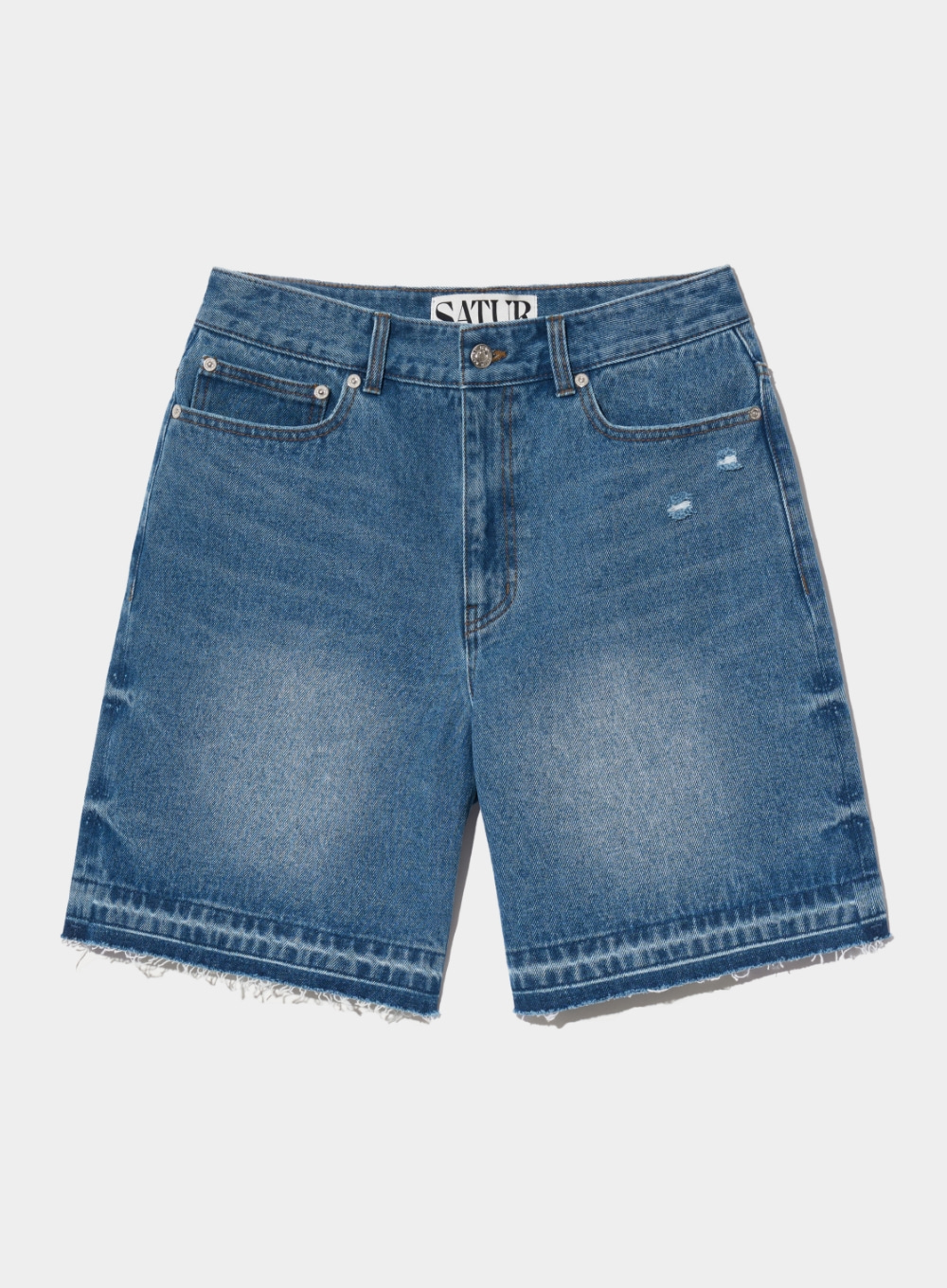 Micro Destroyed Denim Shorts - Mid blue