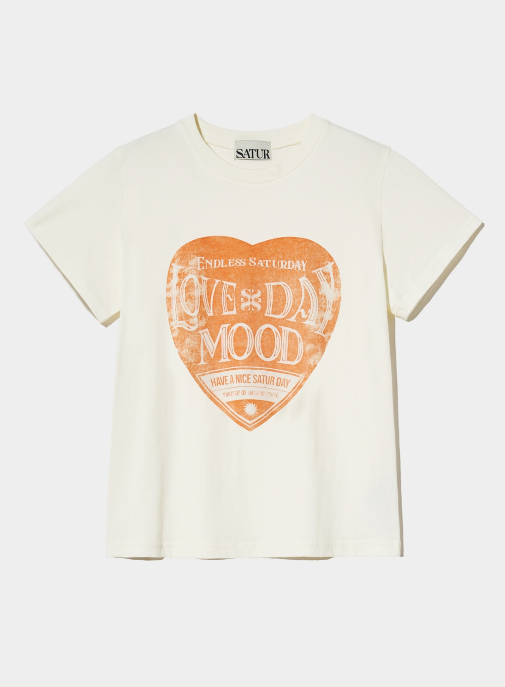 (W) Saturday Retro Mood Graphic T-Shirts - Cream Orange