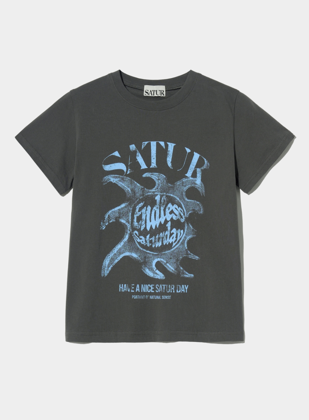(W) Sun Retro Graphic T-Shirts - Charcoal Blue