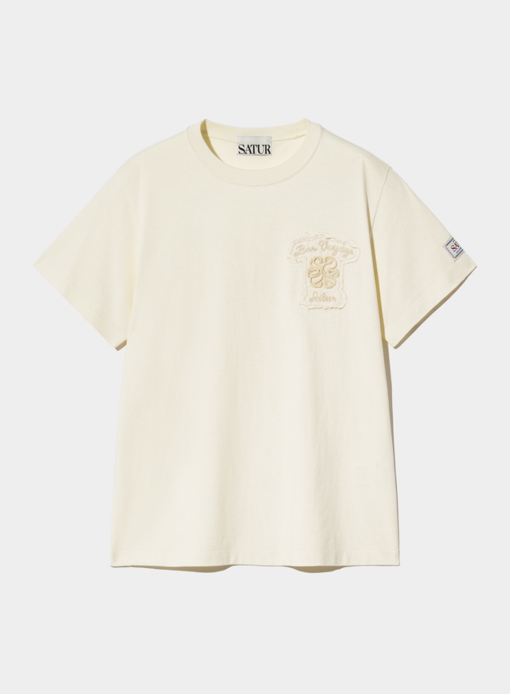 (W) Bon Voyage Raw-Cut Applique T-Shirt - Cream Ivory