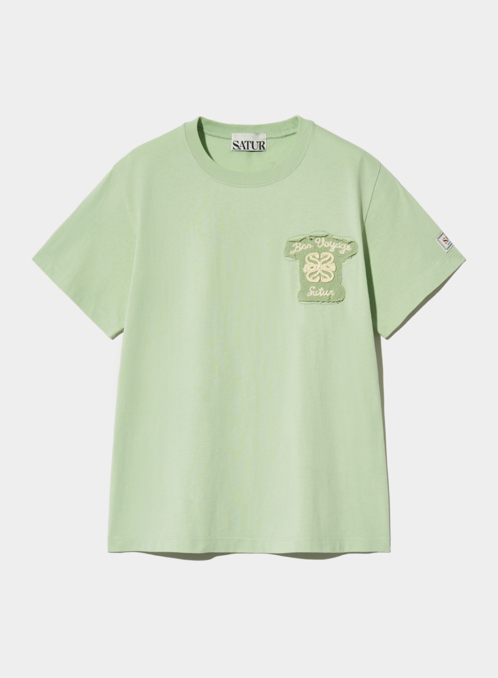 (W) Bon Voyage Raw-Cut Applique T-Shirt - Celadon Mint