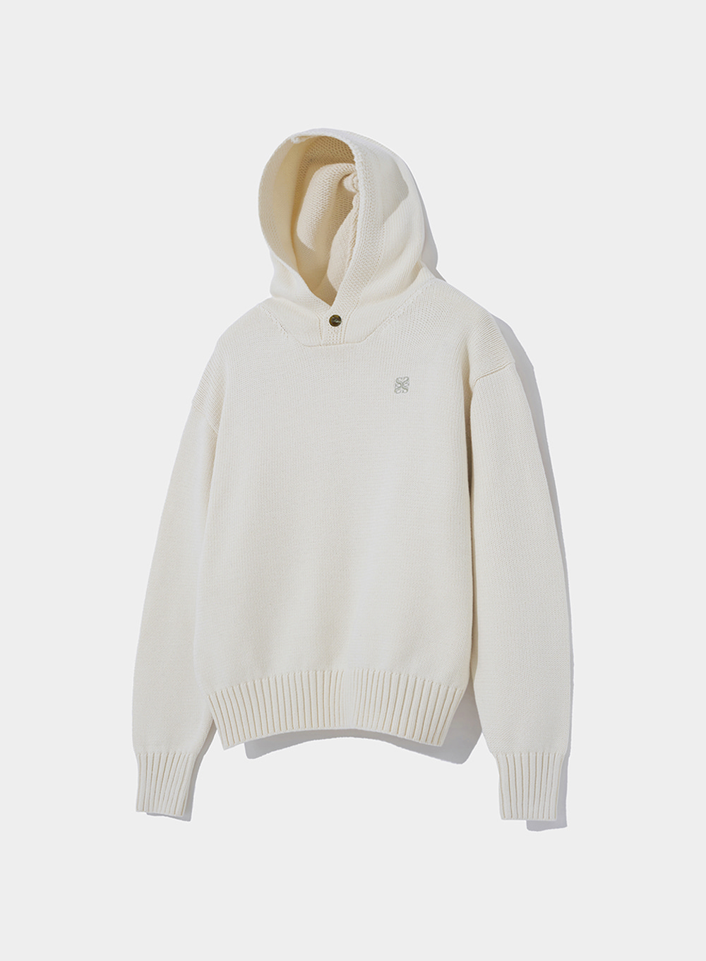 Two Tone Button Hood Knit - Natural Ivory