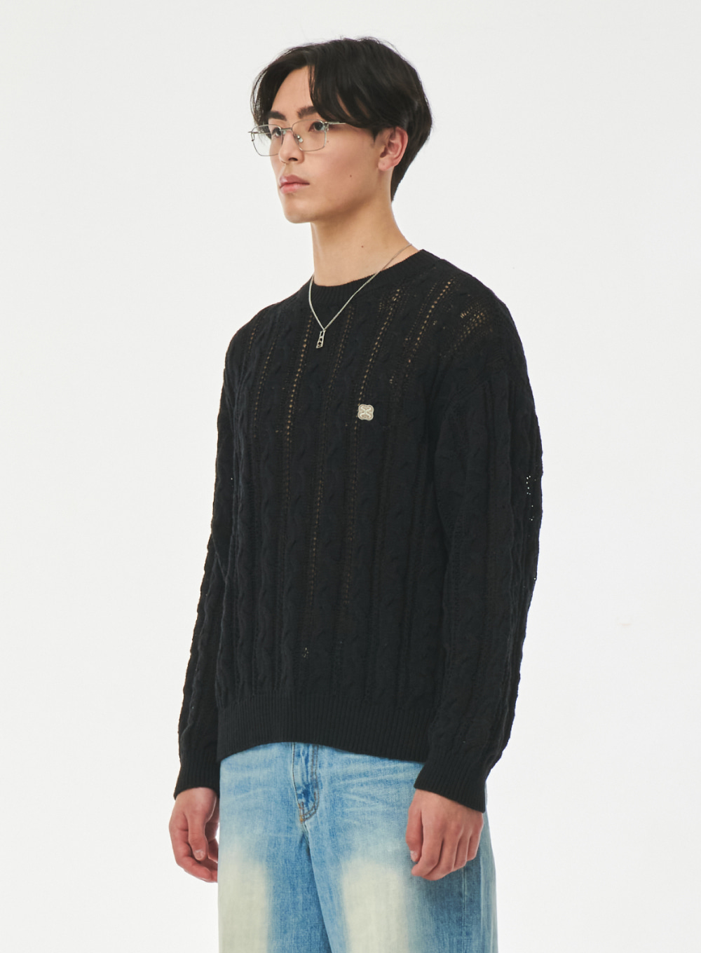 Montara Slit Cable Pullover Knit - Classic Black
