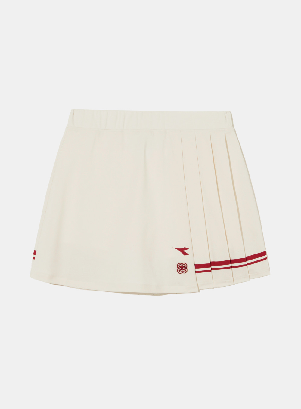[Satur X Diadora] Woman Pleated tennis skirt - Ivory Red