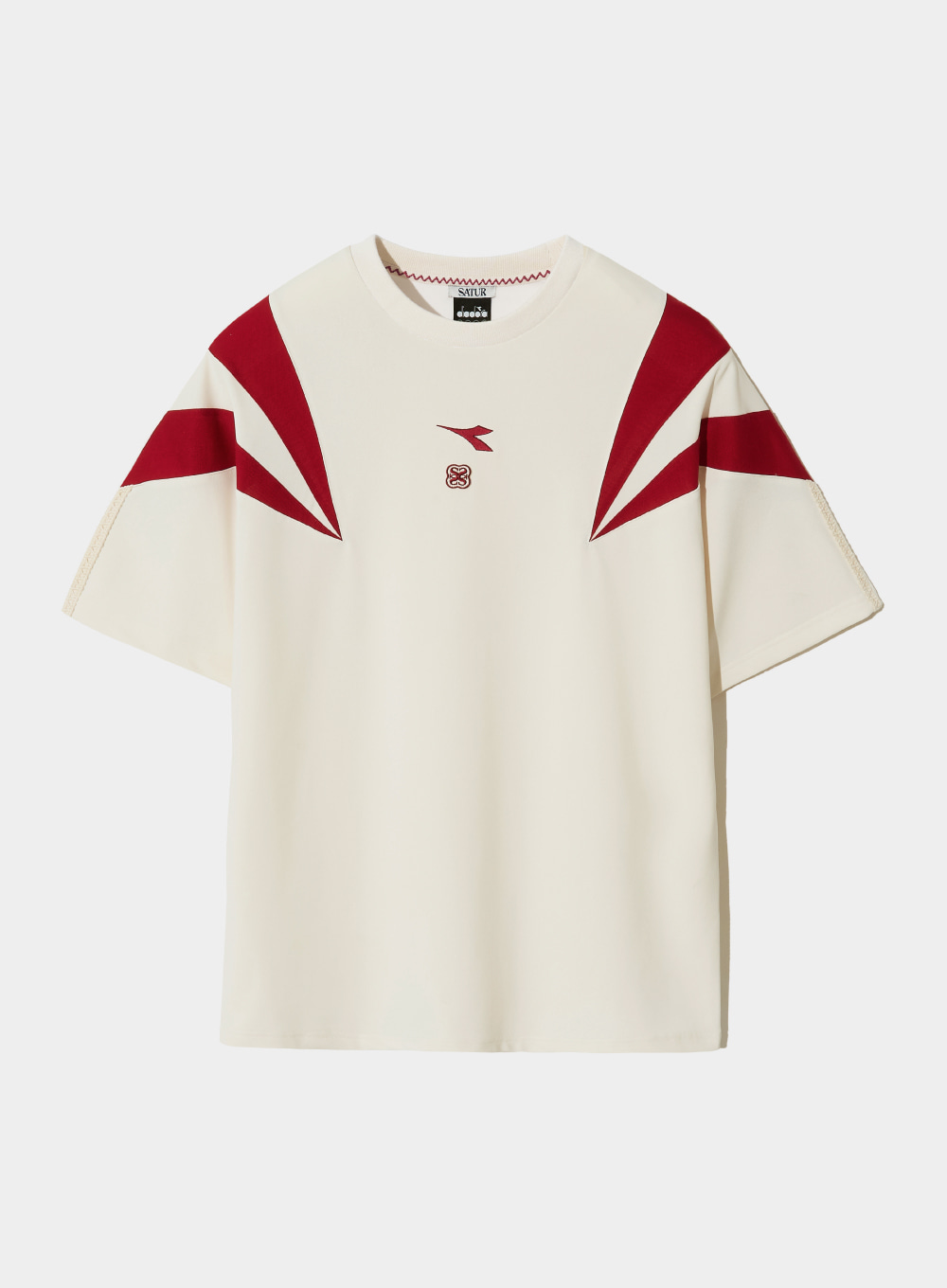 [Satur X Diadora] Pique T-Shirt - Ivory Red