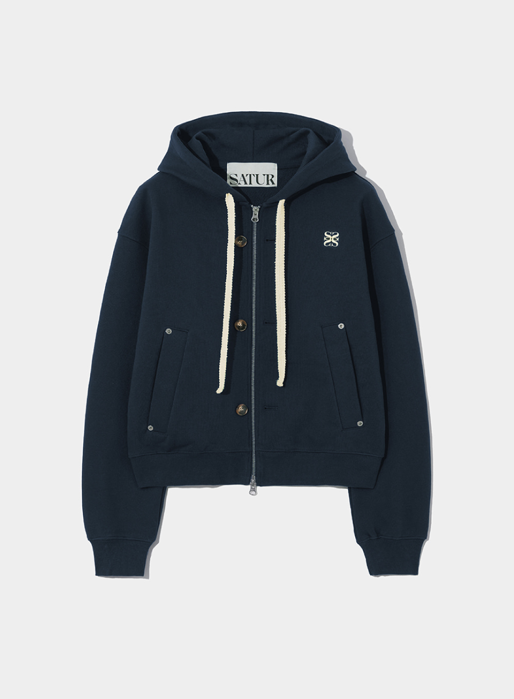 (W) Teo Cotton All Day Hood Zip-Up - Classic Navy