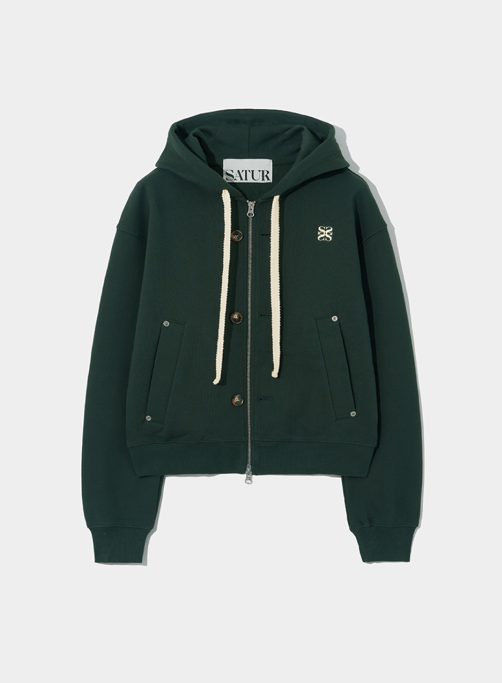 (W) Teo Cotton All Day Hood Zip-Up - Classic Green