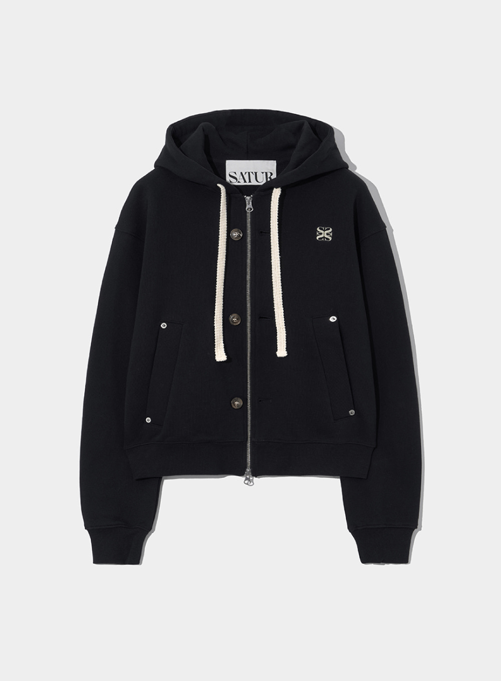(W) Teo Cotton All Day Hood Zip-Up - Palette Black