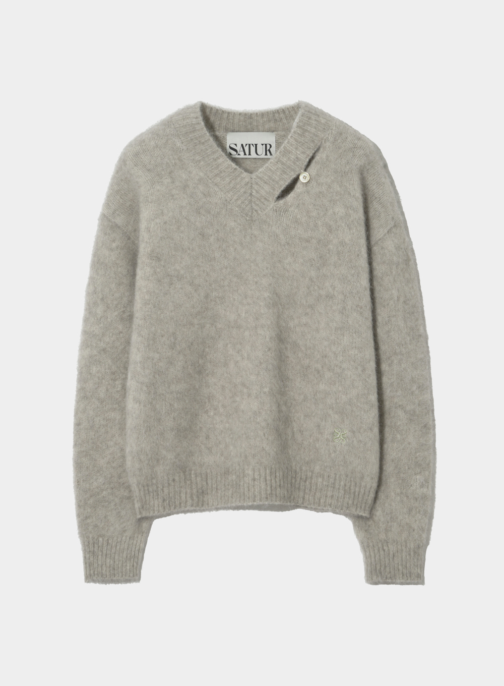 Essen Two Tone Mohair Pullover Knit - Oatmeal Melange Ivory