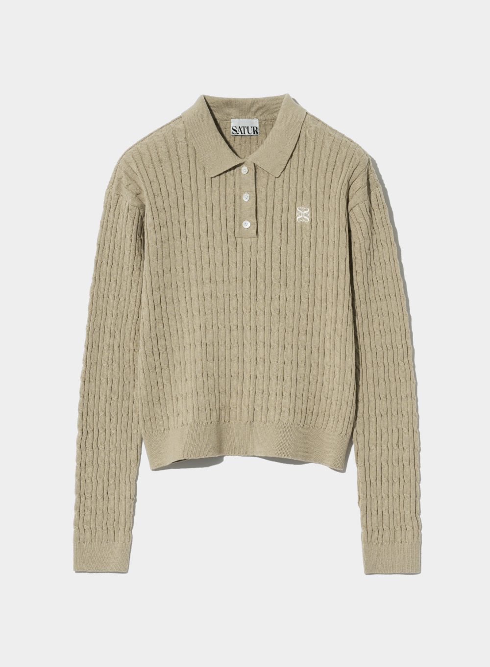 (W) Winsome Basic Cable Collar Knit - Organic Beige