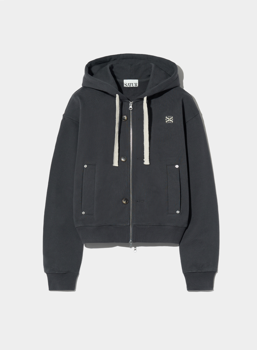 (W) Teo Cotton All Day Hood Zip-Up - Classic Charcoal