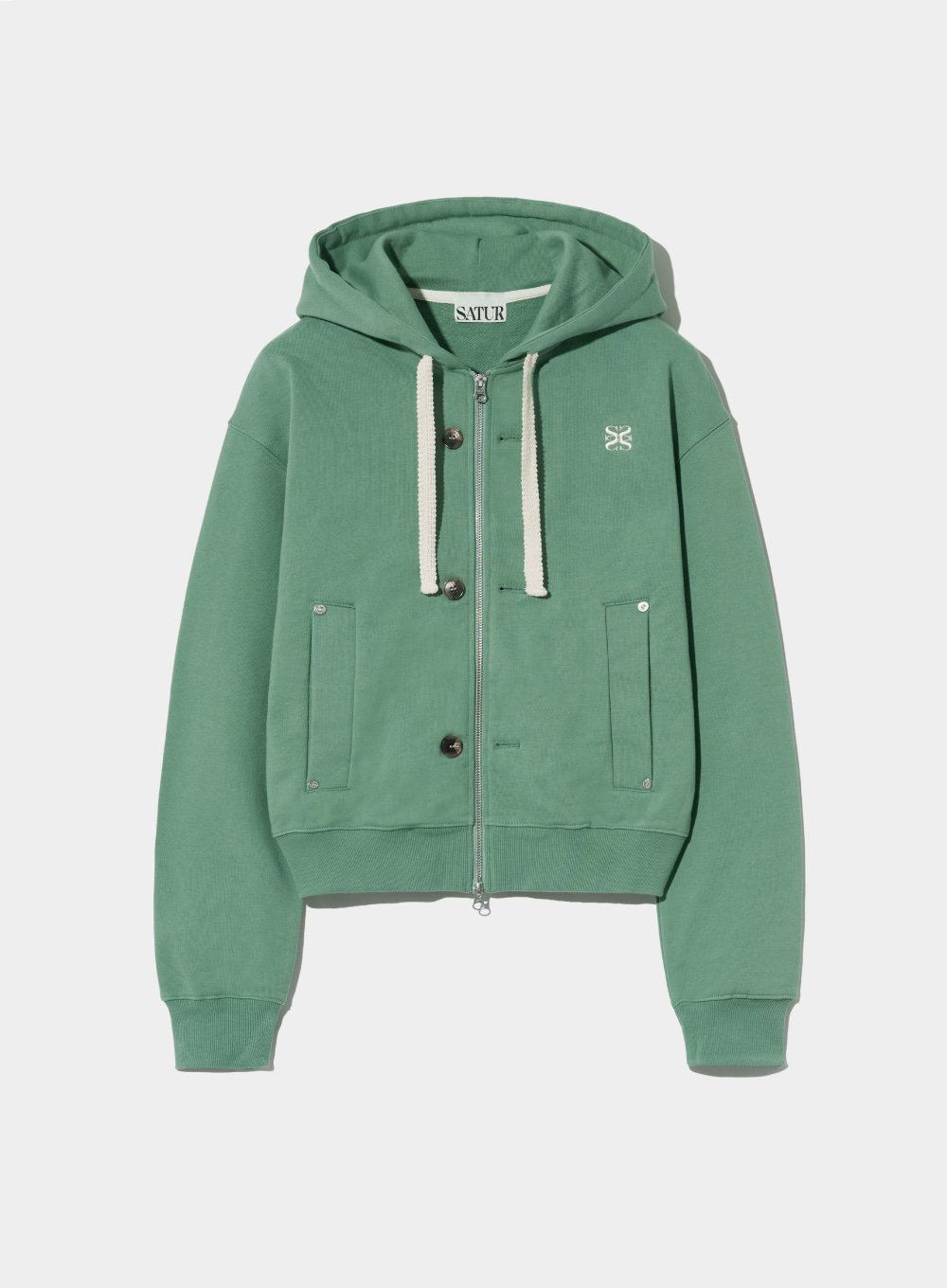 (W) Teo Cotton All Day Hood Zip-Up - Sage Green