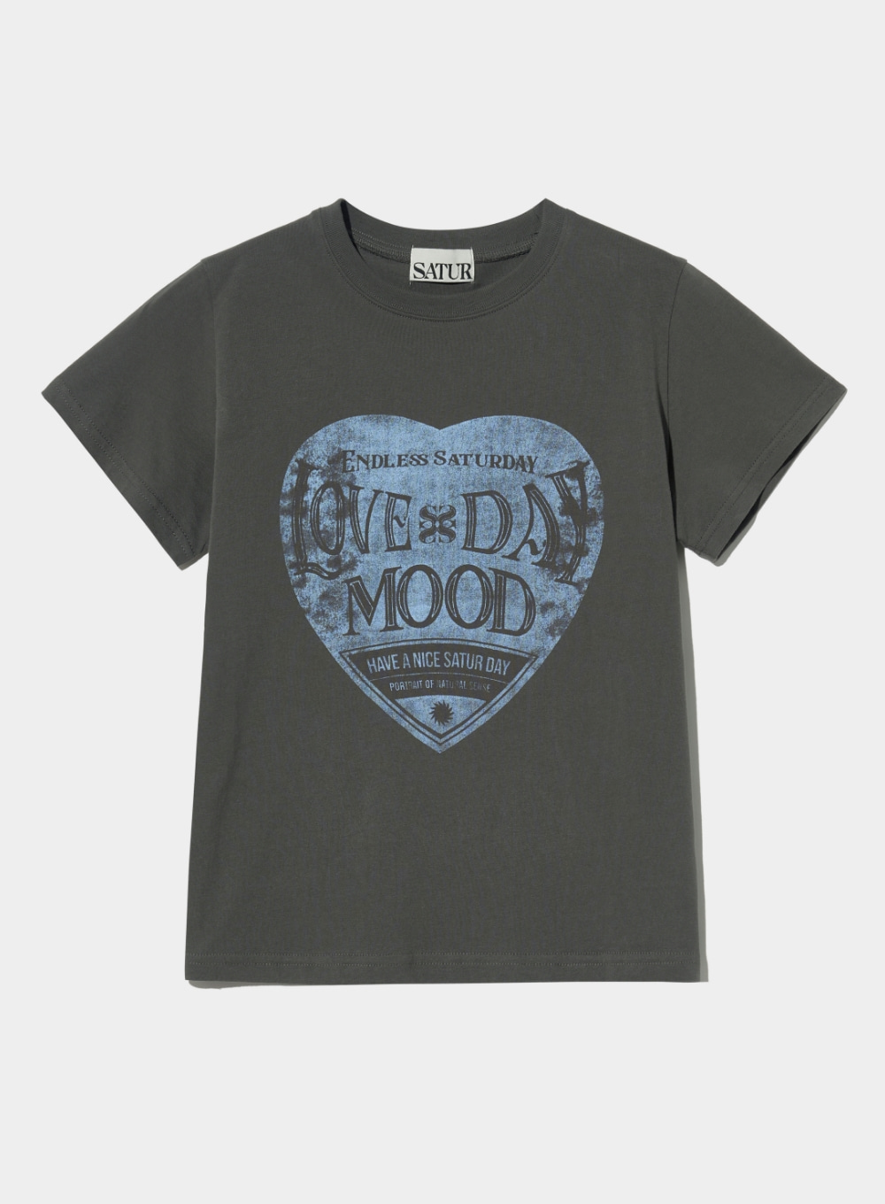 (W) Saturday Retro Mood Graphic T-Shirts - Charcoal Blue