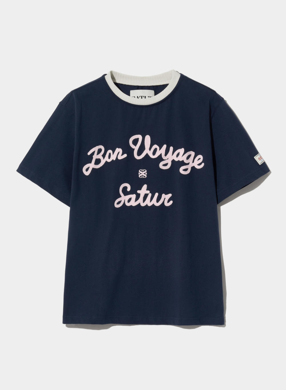 [6월 7일 예약배송] Satur Logo Voyage T-Shirts - Navy Pink