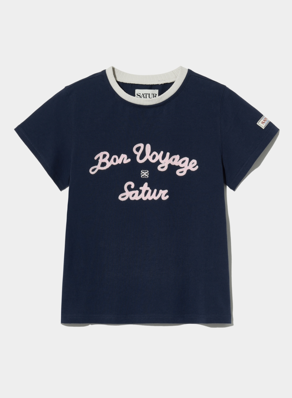 [6월 7일 예약배송] (W) Satur Logo Voyage T-Shirts - Navy Pink