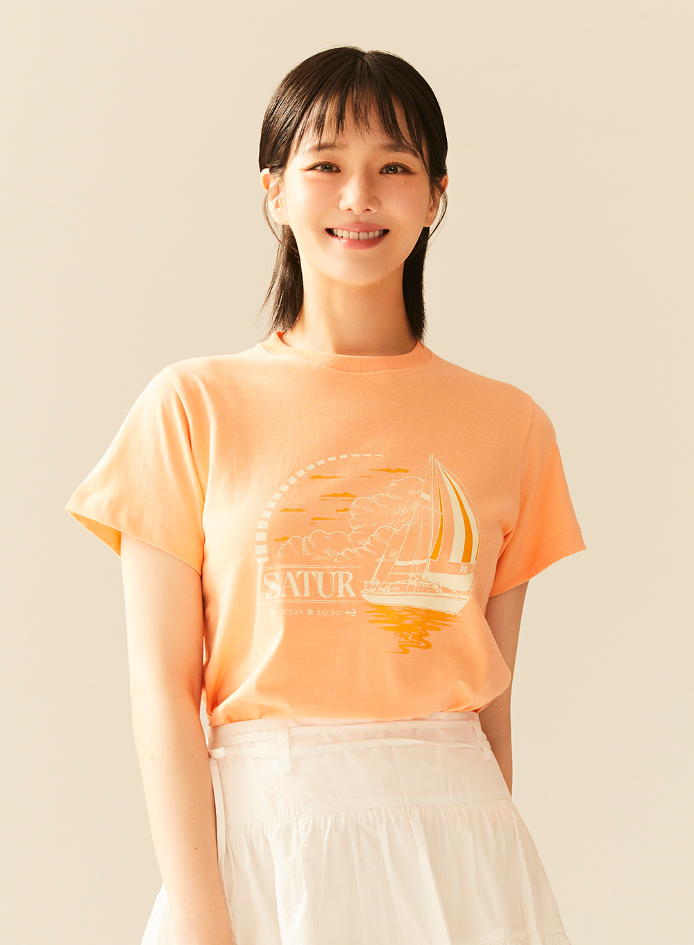 (W) Sailing Graphic T-Shirt - Peach Coral