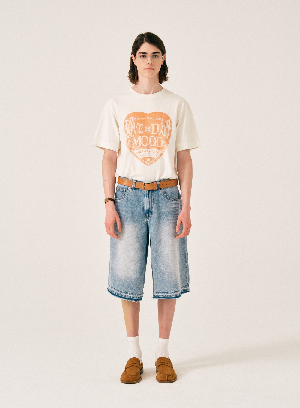 [5,000원 쿠폰] Saturday Retro Mood Graphic T-Shirts - Cream Orange